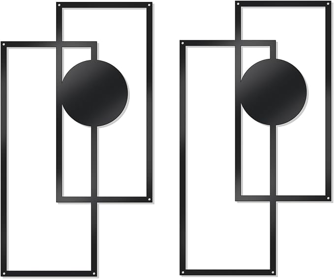 OYEFLY 2 Pcs Metal Abstract Wall Art,Modern Geometric Decor (Black, style 3)
