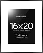 Homeforia 16 x 20 Picture Frame Black, High End Metal 11x14 Matted for 16x20 Frame, 16 x 20 Black Poster Frame with Mat 11 x 14 inch Photo, 20x16 Thin Hanging Frame, Tempered Glass, Wall Kit, Set of 1