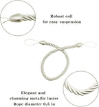 BEL AVENIR Curtain Rope Tiebacks, Drapery Rope Holdbacks with 4 Metal Screw Hooks (Cream, 4pack)