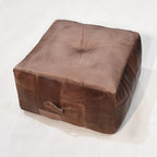 Square Shaped Buffalo Leather Handmade Eco-Friendly Brown Pouf - Square Pouf, 21"x21"x12", Plain Solid Pouf, Buffalo Leather Pouf, Recycled foam with fibre Filled Stuffed Pouf, Seating Pouf PF25