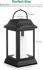 TomCare Solar Lights Metal Flickering Flame Solar Lantern Outdoor Hanging Lanterns Decorative Lighting Heavy Duty Solar Powered Waterproof Umbrella Lighting for Garden Yard Patio Deck, 2 Pack（Black）