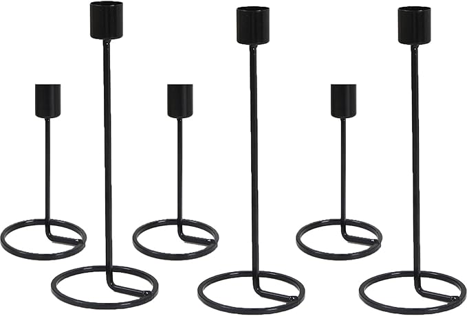 Candlestick Holders, Set of 6 Taper Candle Holders, Black Brass Vintage Candle Holder Set for Pillar Candles, Decorative Candle Holder Candelabra for Home Decor, Wedding, Dinning, Party, Anniversary