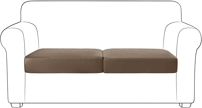 Yates Home PU Leather Couch Sofa Cushion Slipcover Water-Proof Elastic Chair RV Seat Covers Loveseat Slip Cover for Settee Seater Replacement in Living Room（2 Piece Large Sofa Cushion Covers,Camel
