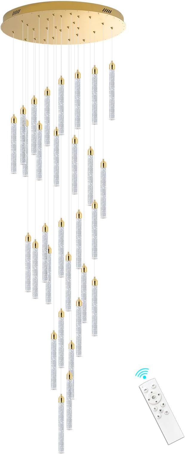Modern 30-Light LED Chandelier for Living Room, Dining Room & Entryway - Dimmable Spiral Crystal Gold Hanging Light Fixture