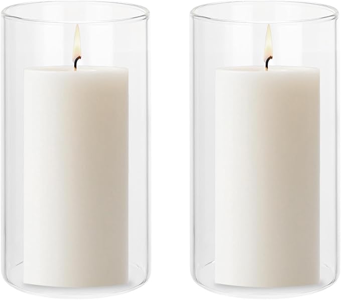 uxcell Hurricane Candle Holder (H:4.7" OD:2.6"), Pillar Floating Candles Holder Clear Glass Cylinder Flower Vases for Table Centerpiece Wedding Party Home Decoration 2Pcs