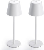 Maksone 2 Pack LED Cordless Table Lamp, 6600mWh Rechargeable Battery Desk Lamp, 3000K Stepless Dimming Night Light, IP54 Waterproof Metal Outdoor Portable Lamp for Camping, Restaurant (White)