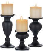 Sziqiqi Metallic Pillar Candleholder Set for Candle Centerpieces, Table Mantel Fireplace Decoration Set of 3 Gourd-Shaped Design Black