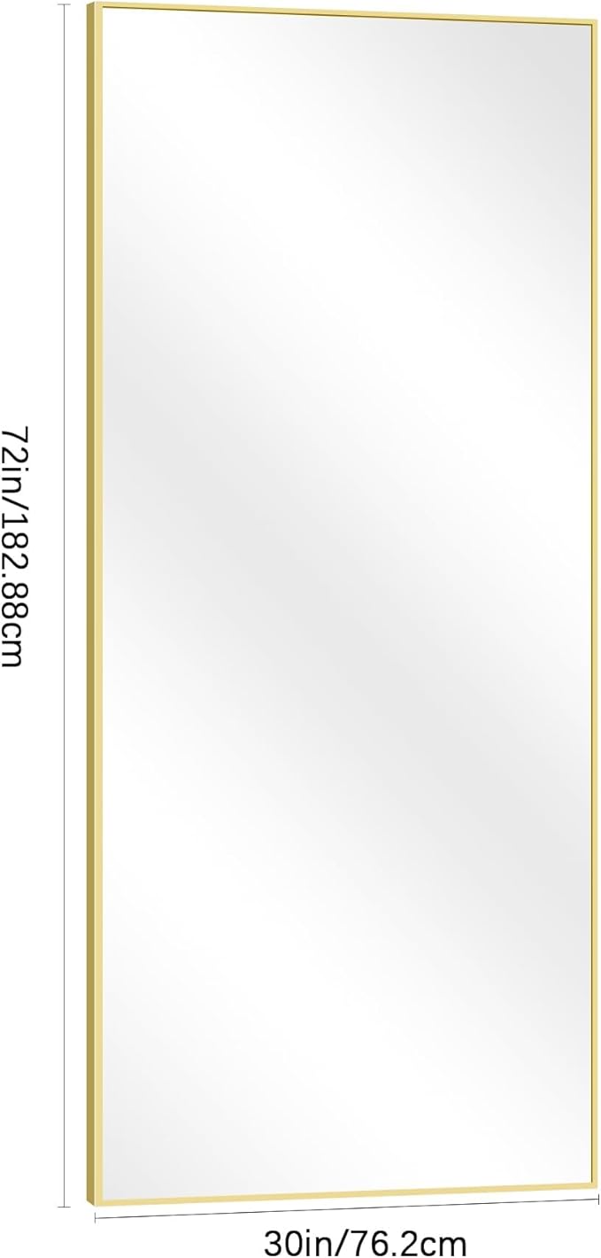 30x72inch Bathroom Mirror, Gold Rectangle Mirror with Thin Metal Frame, Large Rectangular Wall Mirrors for Bathroom, Living Roomm, Hair Salon, Big Farmehouse Mirror Hang Horizontal/Vertical