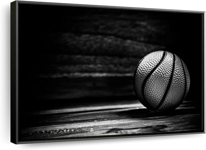 ElephantStock Basketball Wall Art - Horizontal Framed Canvas - 1-Piece Hallway Wall Decor - Photography sports Canvas Print - Black and Gray Decor for Wall - 25" X 17"