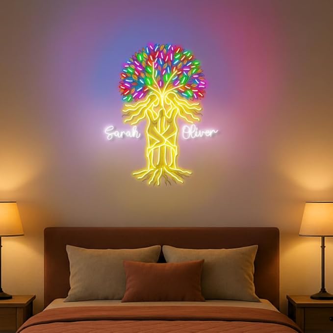Personalized Bestie Tree Neon Sign, Custom UV Printed Best Friend Decor Led Light, Soulmate Wall Art Lights Signs, Decorative Gifts For Close Friends, Buddy, Partner, Bedroom