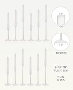 Candle Holder, Glass Taper Candle Tall Candlestick Holder, 3 Different Heights, for Table Centerpiece, Wedding, Party, Clear, 12pcs