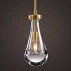 Modern Raindrop Pendant Lights, Pendant Lights for Kitchen Island, Brass Rod Dining Room Light Fixture， Clear Solid Raindrop Chandelier, Chandelier for Living Room Hallway, Including Bulb