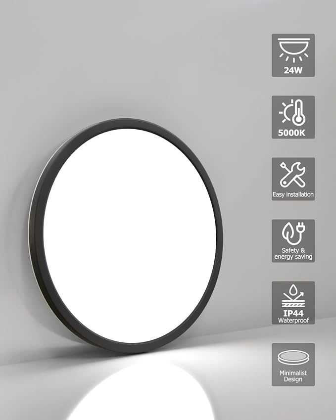 6PACK LED Flush Mount Ceiling Light Fixture Black, 9Inch 24Watt, 5000K Daylight Ultra Slim LED Ceiling Lamp for Living Room, Dining Room, Hallway,NOT-DIMMABLE