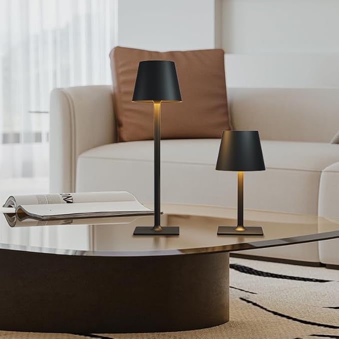 4 Pack Cordless Table Lamps, Portable Rechargeable Lamp, 6000mAh Battery Operated, 3 Color Dimmable LED Table Light for Restaurant/Bedroom/Outdoor Party/Camping/Cafe Night Light(Black)