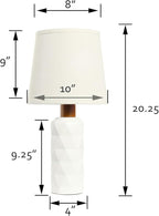 White Ceramic Table Lamp 3 Way Dimmable Bedside Pottery Lamp Set of 2 with Pallid Shade 20” Modern Nightstand Desk Lamp for Living Room Bedroom Farmhouse Dining Room(JC-11-2PK-WHS)