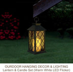 Bright Zeal 13.5" Black Vintage Candle Lantern with LED Pillar Candle and Timer - IP44 Waterproof Porch Light - Tabletop Lantern Decorative Outdoor