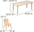 Flash Furniture Emmy Adjustable Classroom Activity Table with 6 Stackable Chairs, Plastic Activity Table for Kids, 23.625" W x 47.25" L, Natural