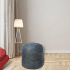 Round Shaped Goat Leather Handmade Eco-Friendly Gray Pouf - 18" x 18" x 18", Plain Solid, Recycled Cotton Filled Stuffed Leather Seating PF12