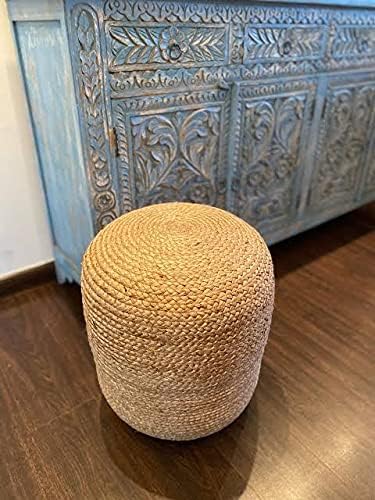 FRELISH DECOR Pedestal Pouf Ottoman Hand Braided 100% Jute Pouf Foot Stool |Foot Rest for Couch Living Room Bedroom - Extra seat for Patio (16" Diameter x 18" Height) - Natural Jute