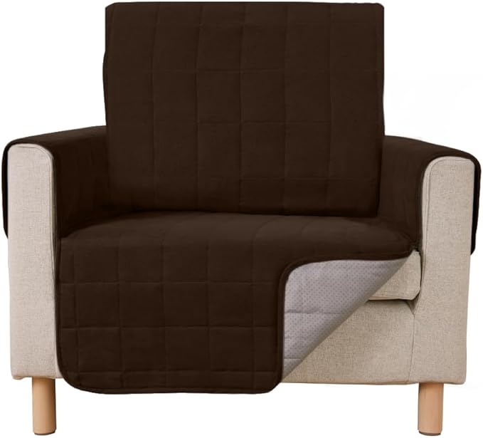 GORILLA GRIP Patented Waterproof Slip-Resistant 23" Chair Protector Cover, for Leather or Fabric Couch Cushion, Large Microsuede Furniture Covers Dogs Pets Machine Washable Slipcover, Brown