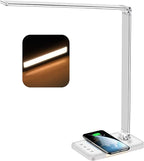 AFROG Multifunctional LED Desk Lamp with Wireless Charger, USB Charging Port, 5 Lighting Modes,5 Brightness Levels, Sensitive Control, 30/62 min Auto Timer, Eye-Caring Office Lamp with Adapter