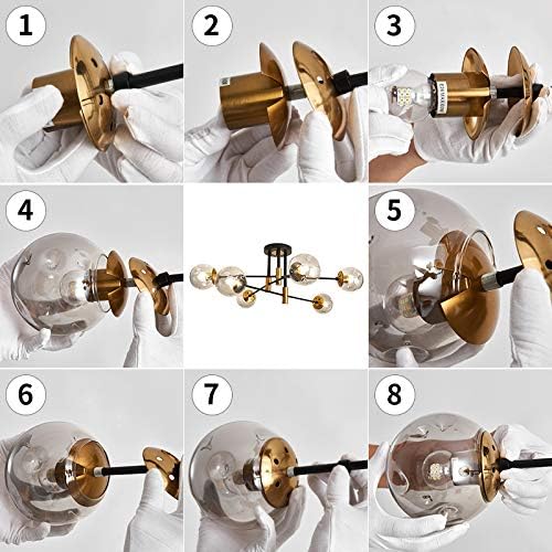 SZXYKEJI 6-Lights Glass Chandelier，Modern Flush Mount Ceiling Light Fixture，Farmhouse Lighting for Dining Room Living Room Bedroom Kitchen Passageway..