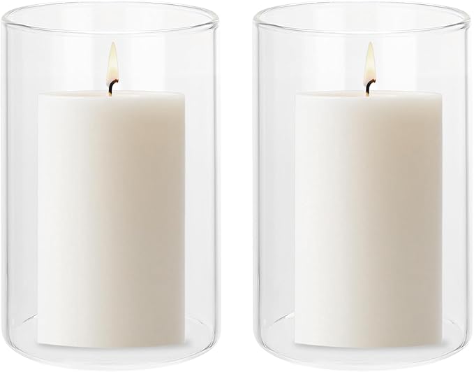 uxcell Hurricane Candle Holder (H:3.9" OD:2.6"), Pillar Floating Candles Holder Clear Glass Cylinder Flower Vases for Table Centerpiece Wedding Party Home Decoration 2Pcs