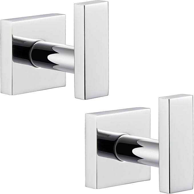 Angle Simple Bath Towel Hook 2 Pack, Stainless Steel Square Robe Coat Holder for Wall, Bathroom Kitchen Garage Wall Hook for Hanging Tools, Polished Chrome