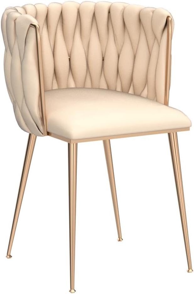 Nrizc Velvet Dining Chairs Set of 2, Woven Upholstered Dining Chairs with Gold Metal Legs, Modern Accent Chairs for Living Room, Dining Room, Kitchen