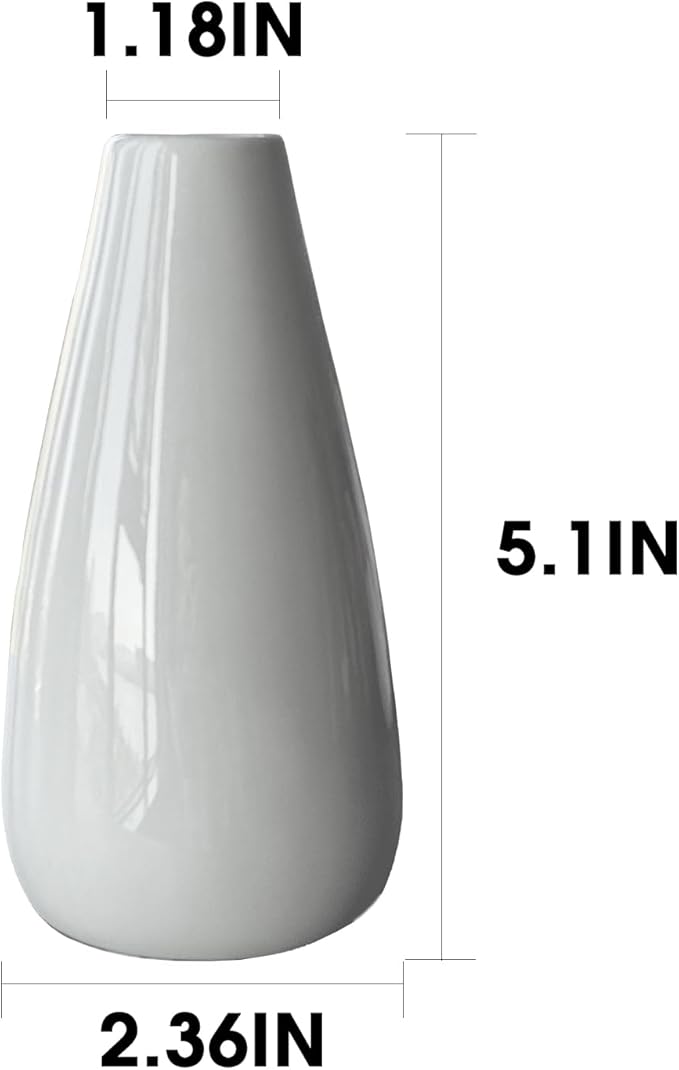 Modern White Ceramic Vase Set of 8 for Living Room Bedroom 5.1'' Minimalist Fresh Flower Vases for Home Decor Office Fireplace Centerpieces Nordic Style Gift for Fake Plant 8 Pack