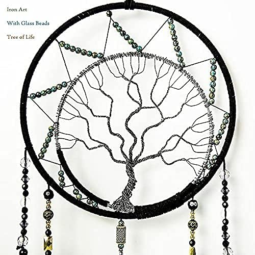 Pretty Jolly 7 Chakras Tree of Life Dream Catcher Wall Decor with Rainbow Healing Crystal Stone Handmade Black Feather DreamCatchers Wall Hanging Ornaments for Bedroom Home Decor Bless Gift Wedding