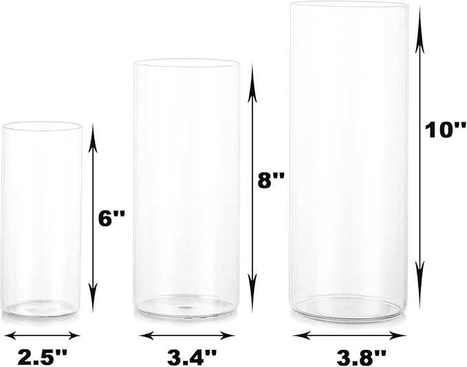 Glass Hurricane Candle Holder Esmiome - Cylinder Vases for Centerpieces 8 Sets (24Pcs) Hurricane Floating Candle Holder, Glass Vases for Flowers, Decorative for Home Wedding, 6'' + 8'' +10''(High)