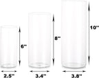 Glass Hurricane Candle Holder Esmiome - Cylinder Vases for Centerpieces 2 Sets (6Pcs) Hurricane Floating Candle Holder, Glass Vases for Flowers, Decorative for Home Wedding, 6'' + 8'' +10''(High)