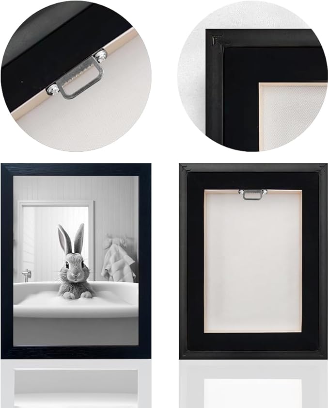 Melpa Art Kids Bathroom Wall Decor, Black and White Cute Animal Canvas Print Painting, Funny Rabbit in Bathtub Bathroom, Farmhouse Picture Wall Decor Artwork