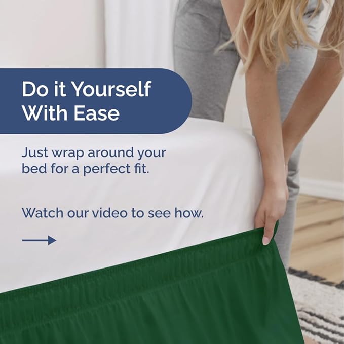 Wrap Around Dust Ruffle Bed Skirt - Emerald - for King Size Beds w/ 15 Inch Drop - Easy Fit Elastic Strap - Adjustable Pleated Bedskirt w/Brushed Fabric - Wrinkle Free - for Women, Men, Kids & Teens