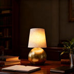 Set of 2 Small Gold Spherical Base Bedside Table Lamp with Textured Linen Shade (Bulb Included)