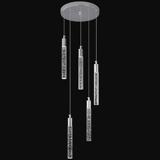 Modern Light Fixture Kitchen Island Pendant Light Dimmable LED Chrome Pendant Lights Mini Crystal Pendant Lighting for Bedroom Dining Room Living Room（5-Light ）