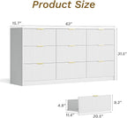 White Dresser for Bedroom, 9 Drawer Double Dresser, Modern Chest of Drawers for Bedroom, Living Room, Entryway and Closet, 63" L x 15.7" D x 31.5" H