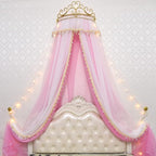 Girl Bed Curtain Princess Crown Mosquito Netting Children Room Decor Bedside Yarn Net Romantic Princess Tents Bed Canopy Valance (Light Pink)