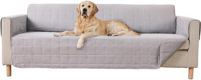 GORILLA GRIP Patented Waterproof Slip-Resistant Oversized 78” Sofa Protector Cover, for Leather or Fabric Couch Cushion, Large Microsuede Furniture Covers Dogs Pets Machine Washable Slipcover, Gray