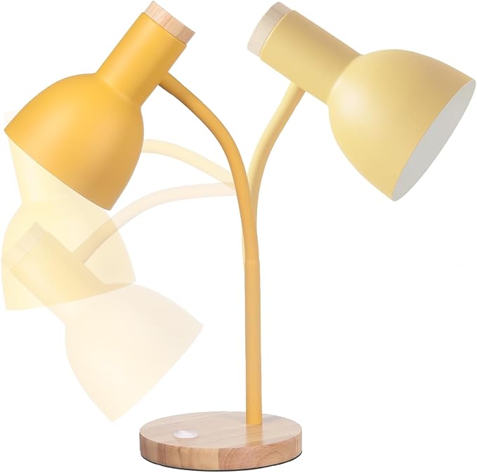 Table Lamp,Wooden Adjustable Desk Lamp,Dorm Lamp&Bedside Lamp for Living Room, Bedroom, Kids Room (Yellow)