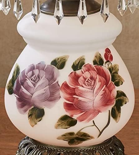 Touch of Class Olivia Jane Hurricane Table Lamp - White - Antique Brass Metal Base, Acrylic Crystal Gems, Glass Scalloped Shade - Vintage Bedroom Aesthetic, Victorian Style Lamps