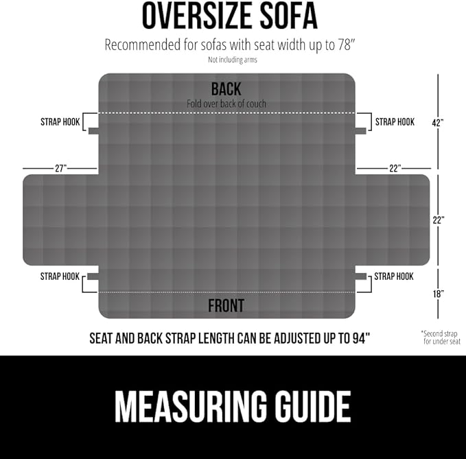GORILLA GRIP Patented Waterproof Slip-Resistant Oversized 78” Sofa Protector Cover, for Leather or Fabric Couch Cushion, Large Microsuede Furniture Covers Pets, Machine Washable Slipcover, Charcoal