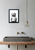 Bathroom Picture Wall Decor, Framed Black and White Bathroom Wall Art, Toilet Paper in Little Funny Raccoon's Hand Animal Canvas Print Painting