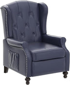 Wingback Recliner Chair with Massage and Heat - Tufted PU Leather Push Back Arm Chair for Living Room - Vintage Recliner Chair with Remote Control, Padded Cushion, Backrest, Wooden Legs