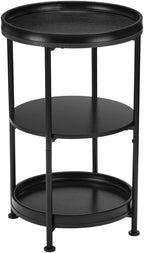 Dulcii Side Table, Round End Table with 3 Shelves for Living Room, Bedroom, Nightstand with Steel Frame for Small Spaces, Industrial Round Sofa Table, Outdoor Accent Coffee Table, Black