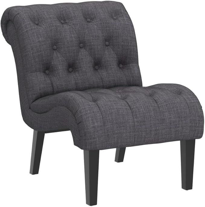 Yongqiang Accent Chairs Set of 2 Upholstered Living Room Bedroom Side Chairs Curved Button Tufted Armless Lounge Chair with Wood Legs Gray Fabric