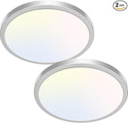 hepside 2PACK Flush Mount LED Ceiling Light Fixture Brushed Nickel, 12Inch 28W, Dimmable 3000K-4500K-6000K 3 Color Selectable Ceiling Lamp 3200LM Low Profile Ceiling Light for Kitchen Bedroom Hallway