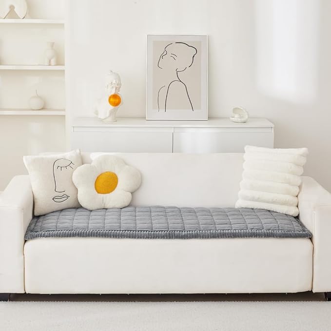 Couch Cover for Dogs Washable, Fuzzy Pet Couch Covers for 3 Cushion Sofa Pet Friendly, Non Slip Sofa Cover (Blue-Grey, 27.6" x 82.7"/70 x 210cm)