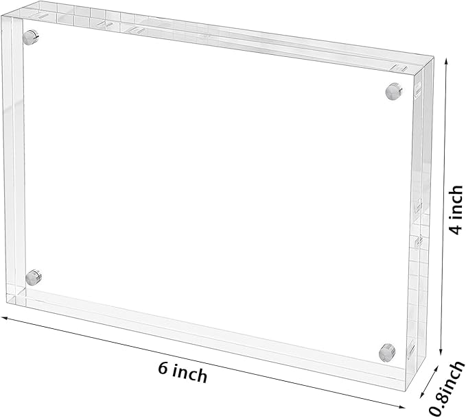 Picture Frame, 3 Pack 4x6 Acrylic Magnetic Photo Frame, Clear Double Sided Free Standing Lucite Frameless with 20% Thicker Block, Transparent Tabletop Display for Gift